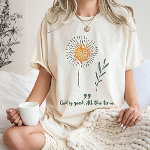 Boho Christian Shirt God Is Good Women Bible Verse Tshirt Jesus Apparel Vintage Floral T Shirt Comfort Colors Flower Graphic Tee Faith Based