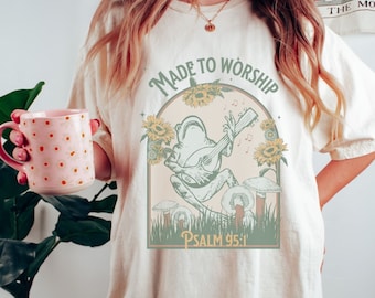 Aanbidding Boho Christian Shirt Psalm 95 Geloof Gift Comfort Kleuren TShirt Bijbelvers Tee Trendy Oversized Religieuze Jezus Kleding Cottagecore