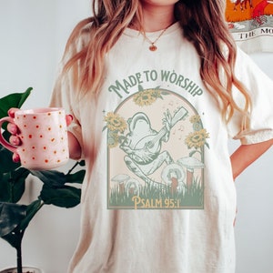 Worship Boho Christian Shirt Psalm 95 Faith Gift Comfort Colors TShirt Bible Verse Tee Trendy Oversized Religious Jesus Apparel Cottagecore