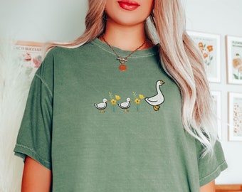 Eend Eend Gans Comfort Kleuren Tee Eenden En Bloemen T-shirt Schattig Vuist Bump Beste Vrienden 3K Leraar Voorschoolse Grappige Kleuterschool 1e Leerjaar
