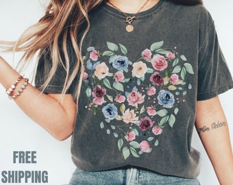 Flower Heart Shirt Gift For Her Wild Flower Shirt Aesthetic Floral Graphic Tee Wildflower Shirt Flower T-shirt Botanical TShirt Wildflower