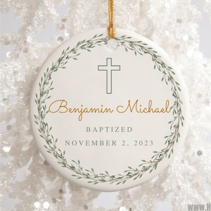 Personalized Cross Porcelain Ornament Baptism Gift for Boy Godson Gift Custom Baptized Keepsake For Parents Religious Gift of Faith Present