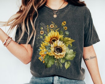 Blumen Shirt Geschenk für sie Sonnenblume Shirt Ästhetisches Blumen Grafik Tee Wildblumen Shirt Garten T-shirt Botanisches Shirt Wilde Blume Tshirt