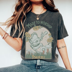 Worship Boho Christian Shirt Psalm 95 Faith Gift Comfort Colors TShirt Bible Verse Tee Trendy Oversized Religious Jesus Apparel Cottagecore