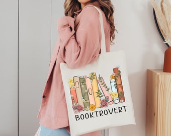 Booktrovert Bibliothek Tragetasche für Buchliebhaber Geschenk Leinwand Bücherwurm Bibliothekar für Leser Englischlehrer Lesen Homeschool Mutter Schule Jutetasche
