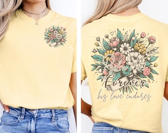 Boho Christian Shirt Women Bible Verse Tshirt Jesus Apparel Vintage Floral T Shirt Comfort Colors Flower Graphic Tee Retro Back Print Faith