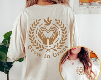 Comfort Colors Boho Christian Shirt Grow In Grace Bible Verse Tshirt Jesus Apparel Vintage Floral T Shirt Graphic Tee Retro Back Print Faith
