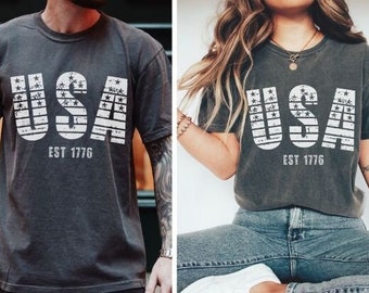USA Comfort Colors Tee Retro Style Fourth Of July Tshirt Patriotic T-Shirt Memorial Day Party 100% Cotton Made In USA Flag 4th Of July Shirt