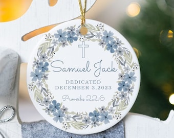 Personalized Dedication Gift Boy Bible Verse Porcelain Ornament Custom Gift for Baby Boy Dedicate Child Christian Keepsake Religious Bauble