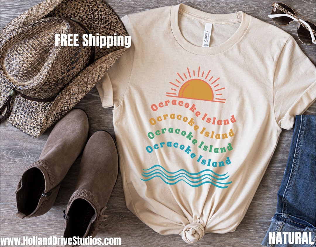 T-shirt Souvenir Ocracoke Island Crabe - Caroline Du Nord - Style Vintage