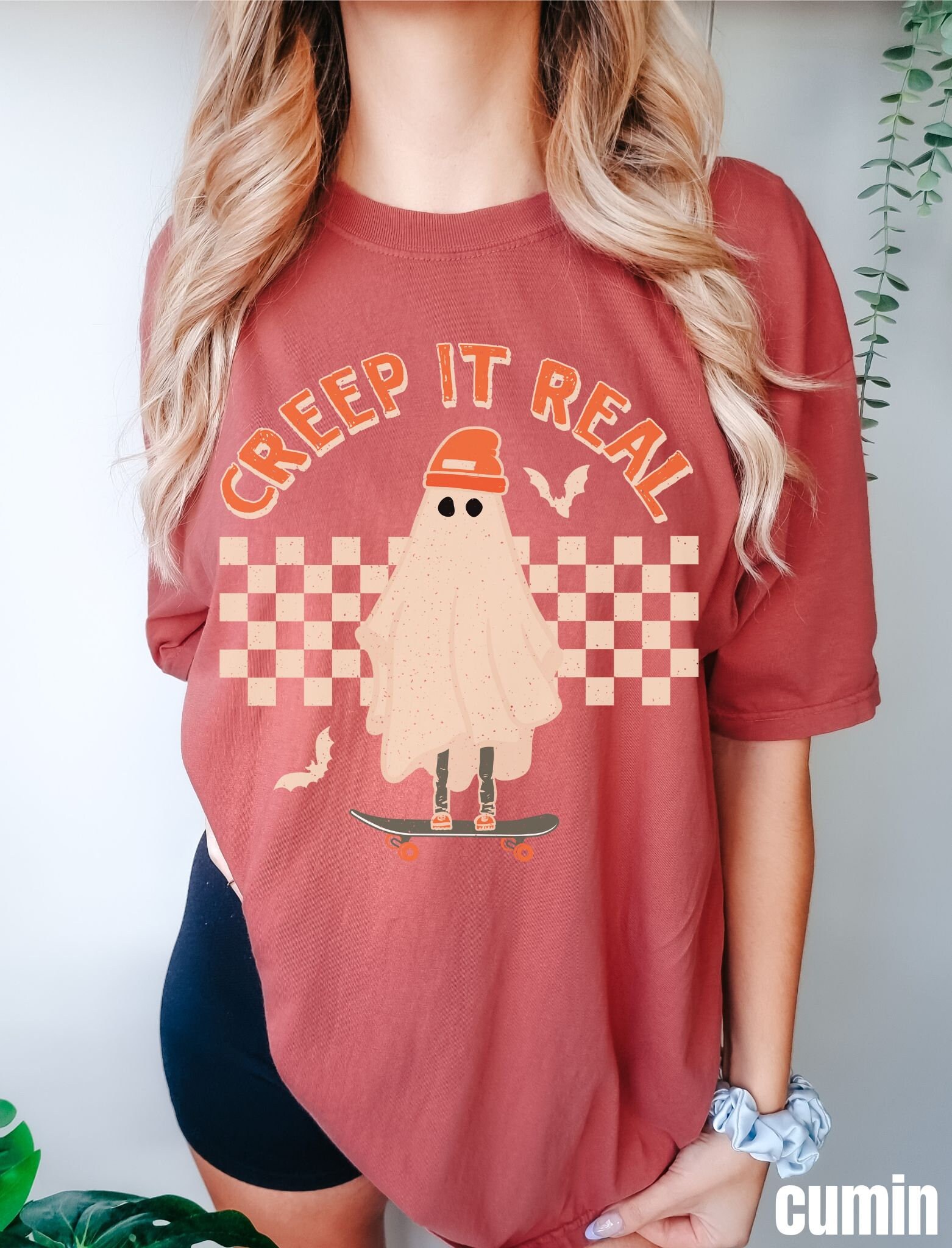 Discover Retro Halloween  Fall Shirt Creep it Real TShirt Vintage Ghost Halloween T-Shirt Witch Oversized Crewneck Fall Shirt For Women