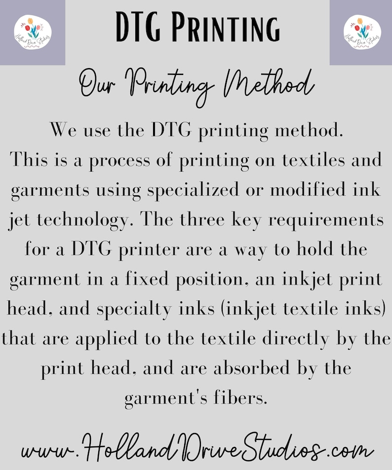 Puede incluir: Un gr&aacute;fico que explica el m&eacute;todo de impresi&oacute;n directa a prenda (DTG). El texto describe el proceso de impresi&oacute;n en textiles y prendas utilizando tecnolog&iacute;a de inyecci&oacute;n de tinta especializada o modificada. El texto tambi&eacute;n enumera los tres requisitos clave para una impresora DTG: una forma de sujetar la prenda en una posici&oacute;n fija, un cabezal de impresi&oacute;n de inyecci&oacute;n de tinta y tintas especiales.