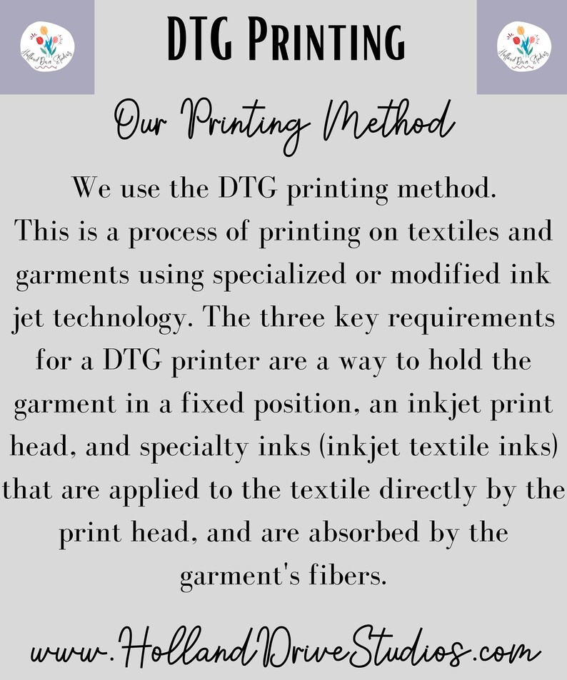 K&ouml;nnte beinhalten: Eine Grafik, die die Direct-to-Garment (DTG)-Druckmethode erkl&auml;rt. Der Text beschreibt den Prozess des Druckens auf Textilien und Kleidungsst&uuml;cke mit Hilfe von spezialisierten oder modifizierten Tintenstrahldrucktechnologien. Der Text listet auch die drei wichtigsten Anforderungen f&uuml;r einen DTG-Drucker auf: eine M&ouml;glichkeit, das Kleidungsst&uuml;ck in einer festen Position zu halten, einen Tintenstrahldruckkopf und Spezialtinten.