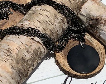 NECKLACE - Conundrum - a chain of chains with an Onyx pendant