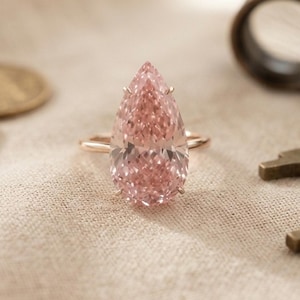 24x12 MM Pink Pear Cut CZ Stone Solitaire Engagement Ring, 925 Silver Cocktail Party Wear Ring, Ruby Teardrop Shape Proposal Ring For Women