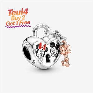 Mickey Mouse & Minnie Mouse Padlock Charm,,925 Sterling Silver Charm Bracelet Compatible with Pandora for Girls Gift