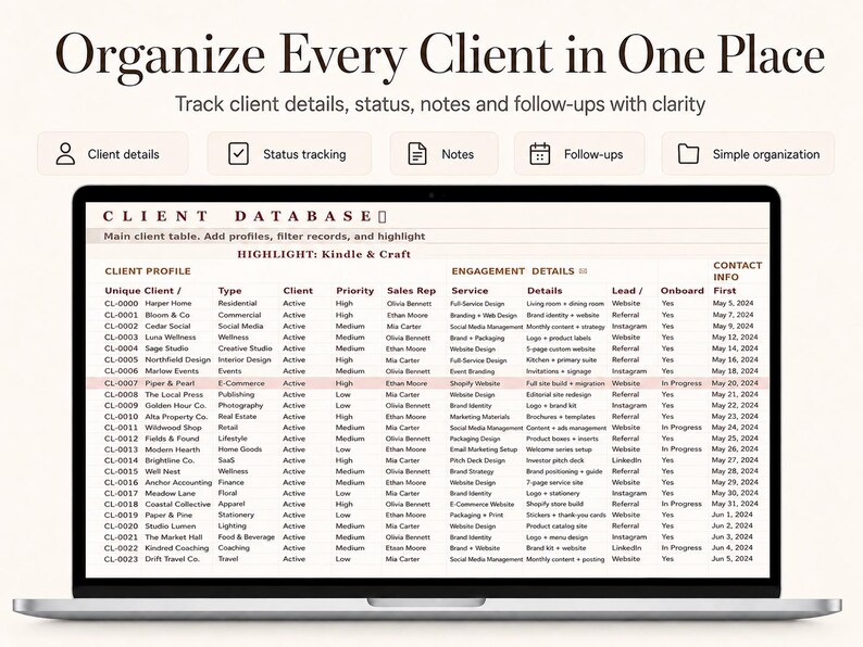 Client Tracker Spreadsheet & Task Tracker | CRM Template for Small Business | Lead Management Excel Google Sheets | Client Database CRM Pro image 7
