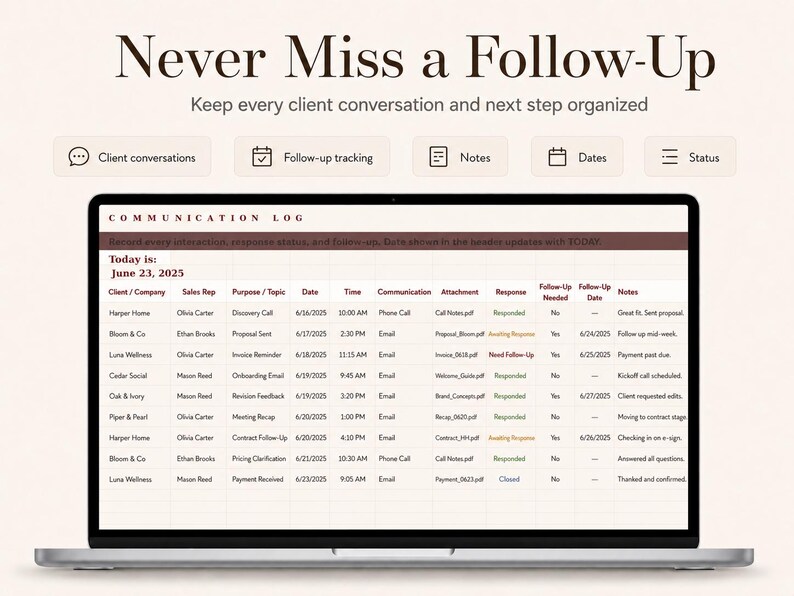 Client Tracker Spreadsheet & Task Tracker | CRM Template for Small Business | Lead Management Excel Google Sheets | Client Database CRM Pro image 9