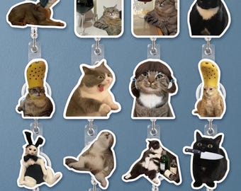 Lustige Meme Katzen einziehbare Ausweisrolle - Zustellbare Arbeit Humor Katzen Ausweishalter für Krankenschwestern, Ärzte, Lehrer - Rotierende Alligator Klemme