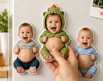 Personalized Baby Fridge Magnet Acrylic Cute Summer Baby Squishy Belly Magnet Bear Bunny Dino Custom Photo Gift Nursery Decor