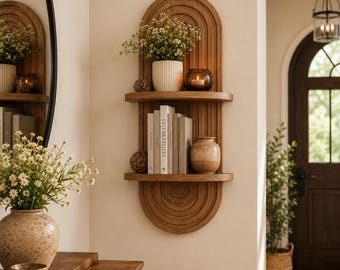 Handmade Arch Wood Floating Shelf | 2 Tier Boho Rustic Wall Decor