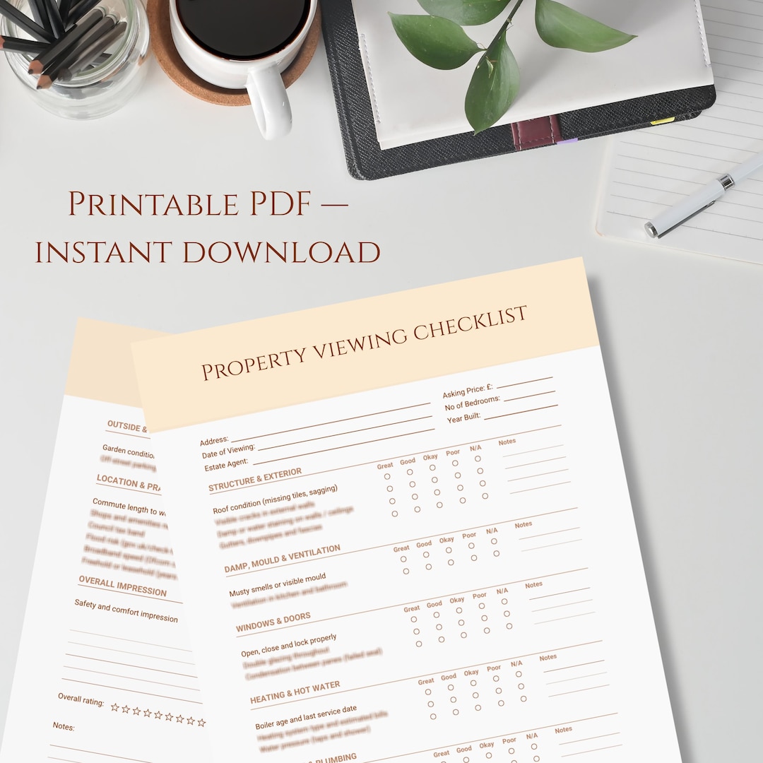 UK Property Viewing Checklist | Printable PDF | House Viewing Notes ...