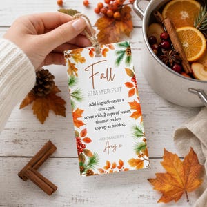 Editable Fall Simmer Pot Gift Tag | Autumn Simmering Potpourri Instructions | Cottagecore Printable | Canva Template | Coworker Teacher Gift