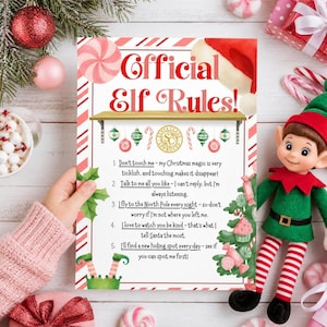 Carta de reglas para el elfo / Reglas del elfo navideño rosa para imprimir / Carta de llegada del elfo / Reglas del elfo en el estante / Nota del elfo navideño / Plantilla de Canva
