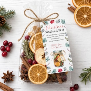 Christmas Simmer Pot Tag, Holiday Simmer Pot Gift Tag, Stovetop Potpourri Label, Teacher Neighbor Gift, Editable
