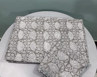 Block printed Quilted rectangular reversible placements, bagru print, grey colour, export quality.