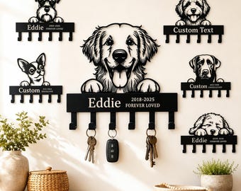 Personalized Dog Key Holder, Custom Dog Collar Holder, Wall Mounted Dog Hook, Dog Leash Hanger, Metal Coat Rack, Pet Lover Gift, Home Decor