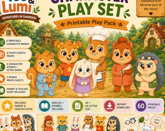 Woodland Animal Masks Play Set | Printable Character Masks, Photo Props (Digital Download)