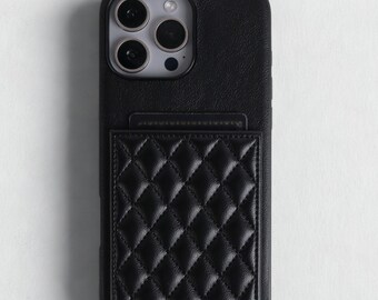 Étui porte-cartes en similicuir matelassé pour iPhone