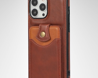 Étui portefeuille en similicuir pour iPhone avec porte-cartes à pression