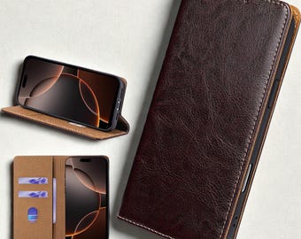 Étui portefeuille en cuir pour iPhone avec emplacement pour cartes