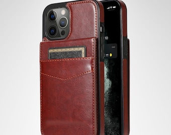 Étui portefeuille en similicuir avec porte-cartes et béquille pour iPhone