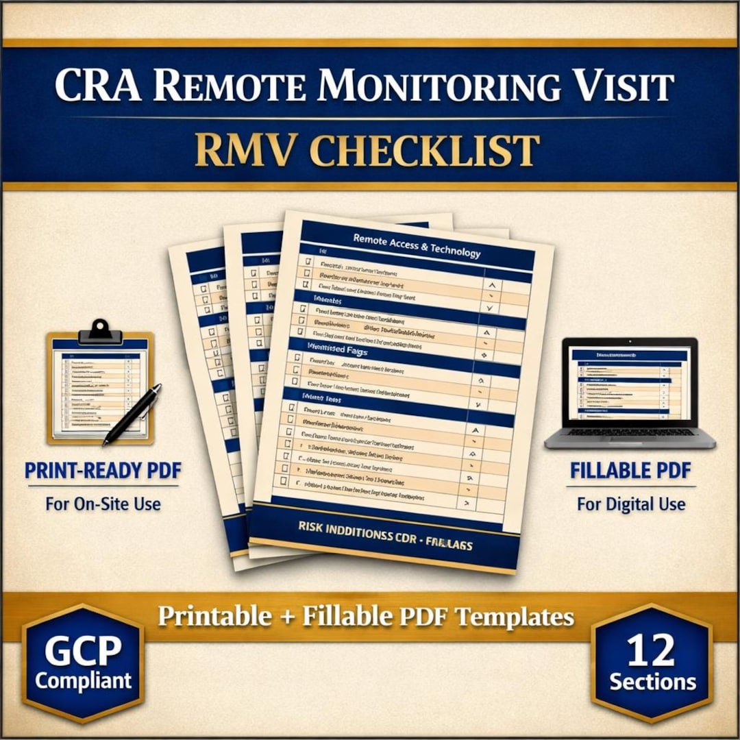 CRA Remote Monitoring Visit (RMV) Checklist | Print-ready + Fillable ...