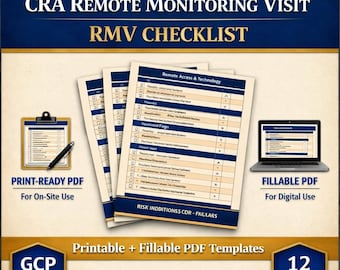 Lista de verificación para visitas de monitorización remota (RMV) del CRA / PDF listo para imprimir y rellenable / Plantilla para la monitorización de ensayos clínicos