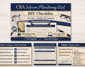 Lista de verificación de la visita de monitoreo provisional de la CRA / Plantilla IMV / PDF listo para imprimir / Descarga digital