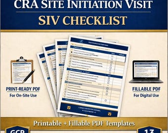 Lista de verificación de la visita inicial al sitio de la CRA / Plantilla SIV / PDF listo para imprimir y rellenable / Descarga digital