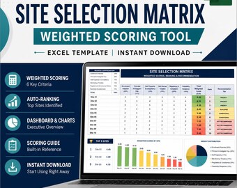 Plantilla de Excel para la matriz de selección de centros de ensayos clínicos / Herramienta de puntuación ponderada / CRA CRC CTM / Hoja de cálculo editable / Descarga instantánea
