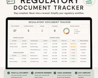 Rastreador de documentos regulatorios / Kit de herramientas para el inicio de estudios CTM / Plantilla de Excel para ensayos clínicos / Registro de control de versiones para presentaciones al IRB