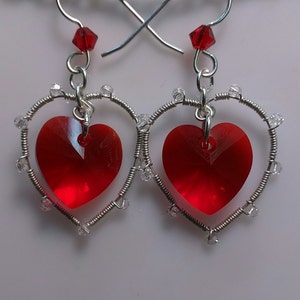 Floating Red Swarovski Heart Earrings