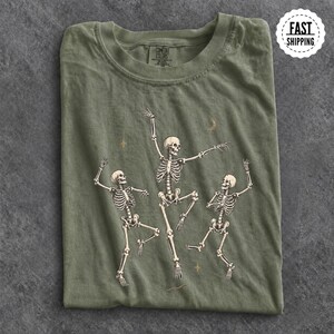 Dancing Skeletons T Shirt Vintage Spooky Graphic Tee, Retro Skeleton Halloween Shirt, Gothic Dance Tee, Skeleton Lover Gift image 5
