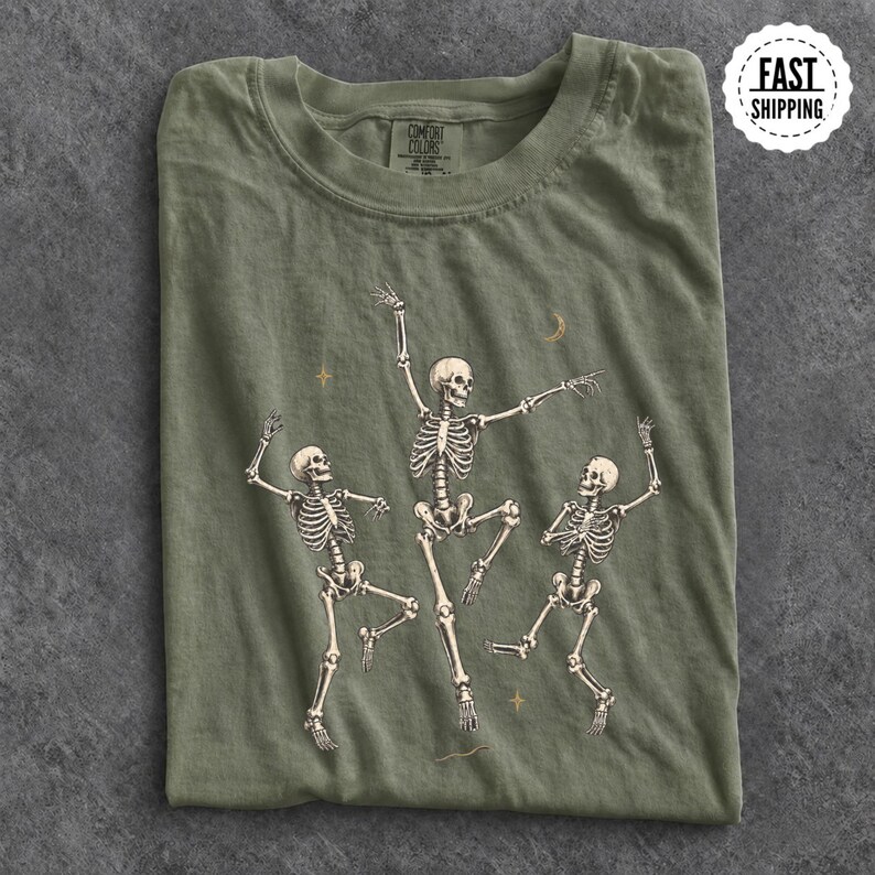Dancing Skeletons T Shirt Vintage Spooky Graphic Tee, Retro Skeleton Halloween Shirt, Gothic Dance Tee, Skeleton Lover Gift image 5