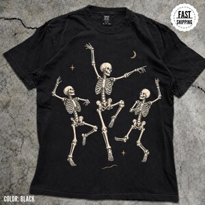 Dancing Skeletons T Shirt Vintage Spooky Graphic Tee, Retro Skeleton Halloween Shirt, Gothic Dance Tee, Skeleton Lover Gift image 3