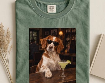 Brittany Spaniel Margarita Shirt, Funny Dog Drinking Tee, Cocktail Dog Shirt, Brittany Dog Lover Gift, Dog Mom Gift, Novelty Dog Tee