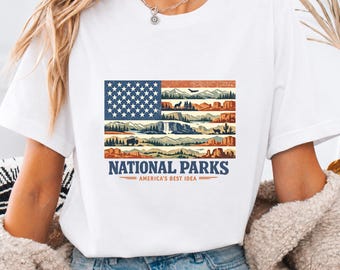 National Parks Shirt, American Flag Nature Tee, Patriotic Camping Shirt, National Park Gift, Comfort Colors Graphic Tee, Adventure Shirt