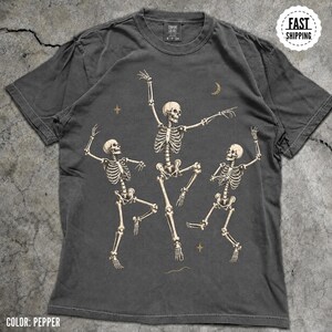 Dancing Skeletons T Shirt Vintage Spooky Graphic Tee, Retro Skeleton Halloween Shirt, Gothic Dance Tee, Skeleton Lover Gift image 1
