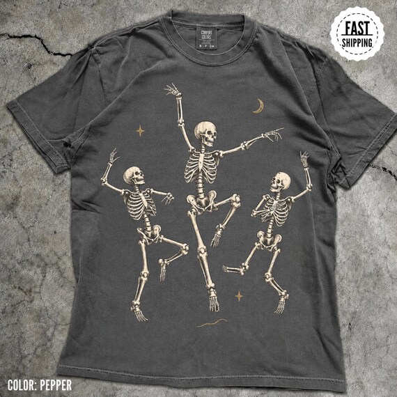 Dancing Skeletons T Shirt Vintage Spooky Graphic Tee, Retro Skeleton Halloween Shirt, Gothic Dance Tee, Skeleton Lover Gift